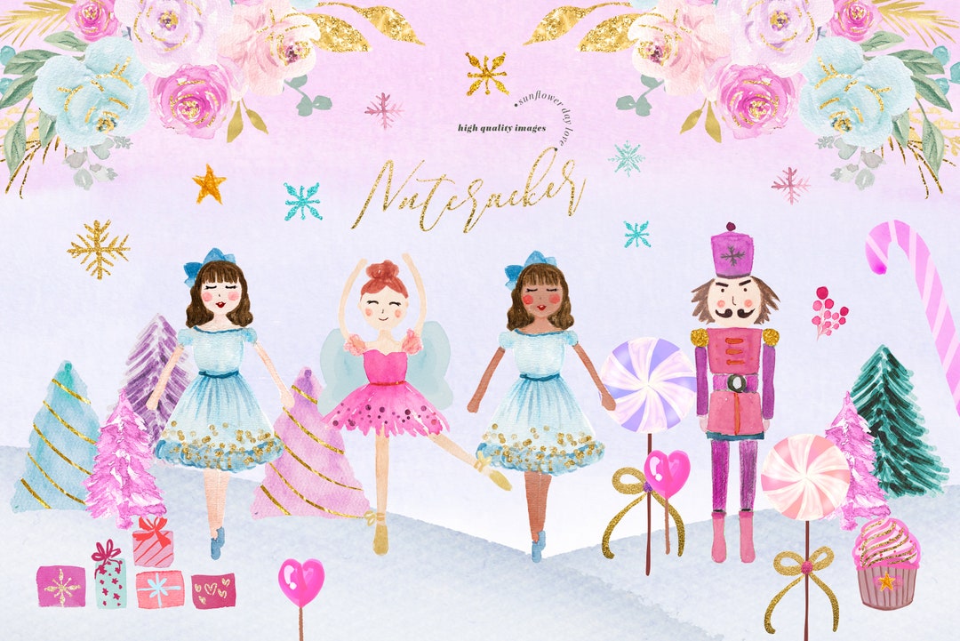 Nutcracker Clipart, Christmas Ballet Illustration, Winter Watercolor