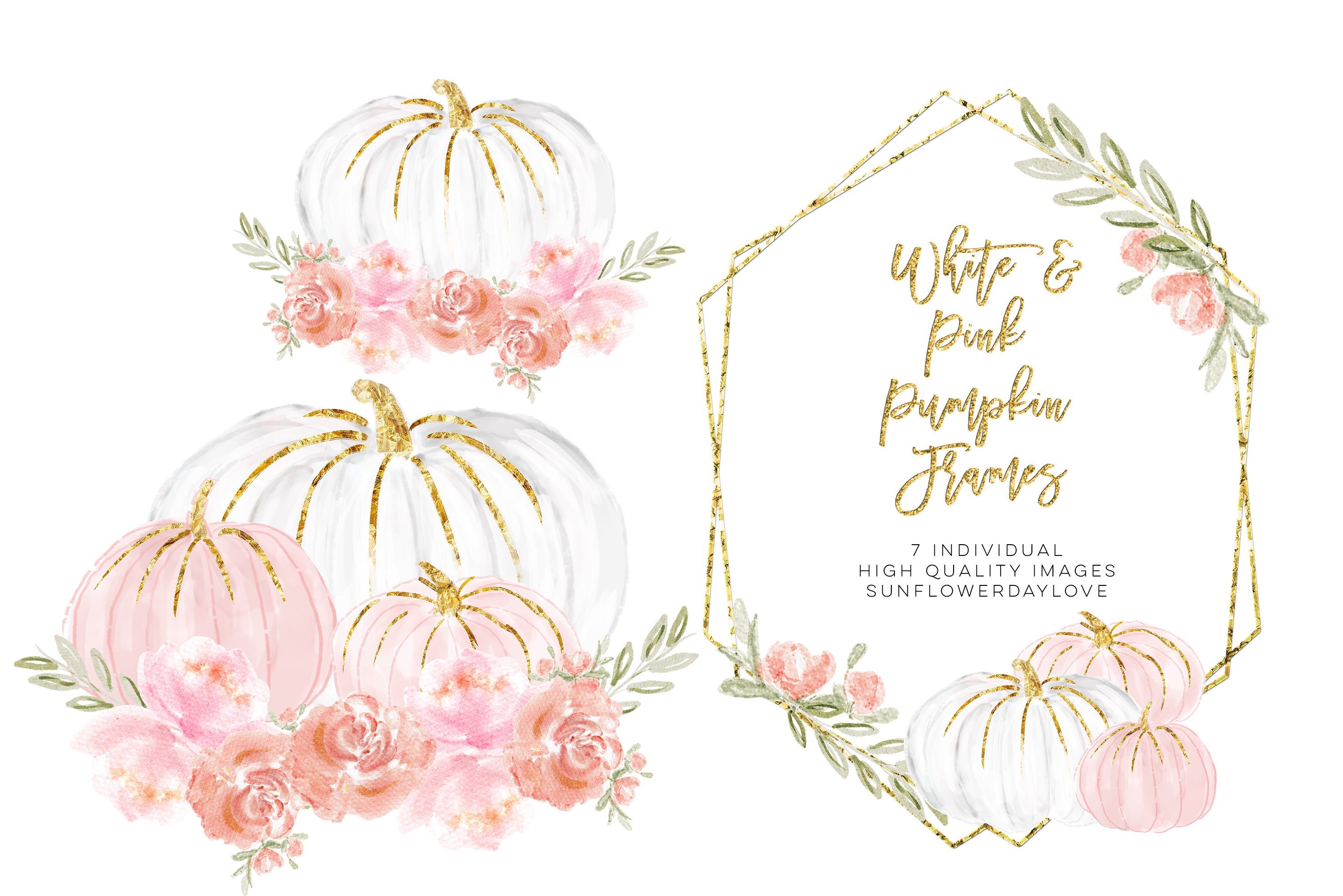 Watercolor Floral Frame Clipart Pumpkin Flower Borders And | Etsy