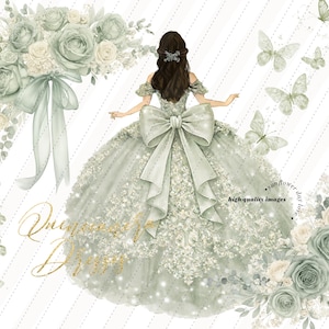 sage green quince dress with butterflies Rachel Allan Quince RQ3112