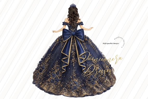 dark blue with gold quince dress Navy Princess Dresses Quinceañera Birthday, Glitter Watercolor Navy Coquette Bow Clipart, Mis Clipart Invitation, S530 Unique Cape Feature TEACHER15 Long Metallic Formal Mermaid Size:EU40