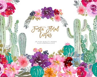 Watercolor Mexican Cactus Clip Art, Mexican floral cactus clip art, Cactus Succulent Watercolor Clip Art, Cactus Arrangement Clip Art