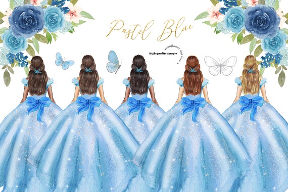 Elegant Pastel Blue Princess Dresses Fashion Clipart, Blue Butterfly Quinceañera  Dresses Clipart, Silver and Dusty Blue Flowers, CA154 - Etsy Canada