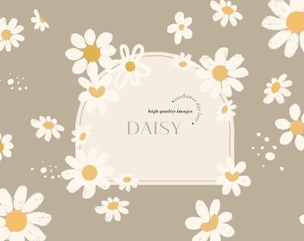 Elegant Boho Daisies watercolor Clipart, Greeting Cards Clipart, Daisy Bohemian arch Individual elements for your own DIY wedding invites