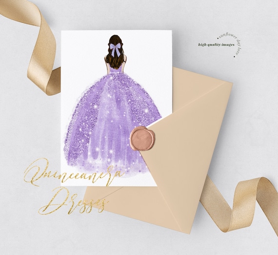 Clipart de acuarela de princesa morada clipart de quinceanera morada lila elegantes vestidos de novia lila Mis quince cumpleanos brillo plateado CA104 Etsy Mexico