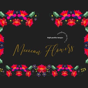 Red Mexican Watercolor Floral Clipart, Flowers Fiesta Clip Art, Cinco ...