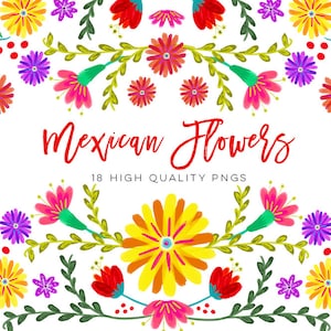 Mexican Watercolor Floral clipart, flowers fiesta clip art, cinco de mayo clip art, colorful mexican clip art Spanish Mexican Floral Clipart