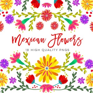 Mexican Watercolor Floral clipart, flowers fiesta clip art, cinco de mayo clip art, colorful mexican clip art Spanish Mexican Floral Clipart