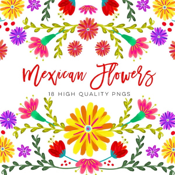 Mexican Watercolor Floral clipart, flowers fiesta clip art, cinco de mayo clip art, colorful mexican clip art Spanish Mexican Floral Clipart