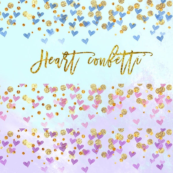 Rainbow heart Confetti Clipart, confetti heart clip art, Gold Confetti Clip Art, Gold Confetti Overlay, heart love Gold Confetti Borders