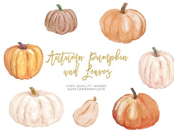 Autumn Pumpkin clipart, Autumn Watercolor Clipart, Fall Clipart, Pumpkin Printable clipart, Digital Download, Rustic Pumpkin decor, party