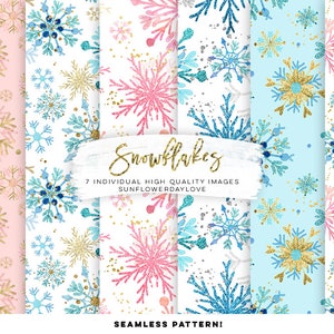 Snowflakes Digital Paper, Snowflakes Seamless Pattern, Snowy Digital Paper, Christmas snowy paper, glitter snowflakes paper, scrapbook paper image 1