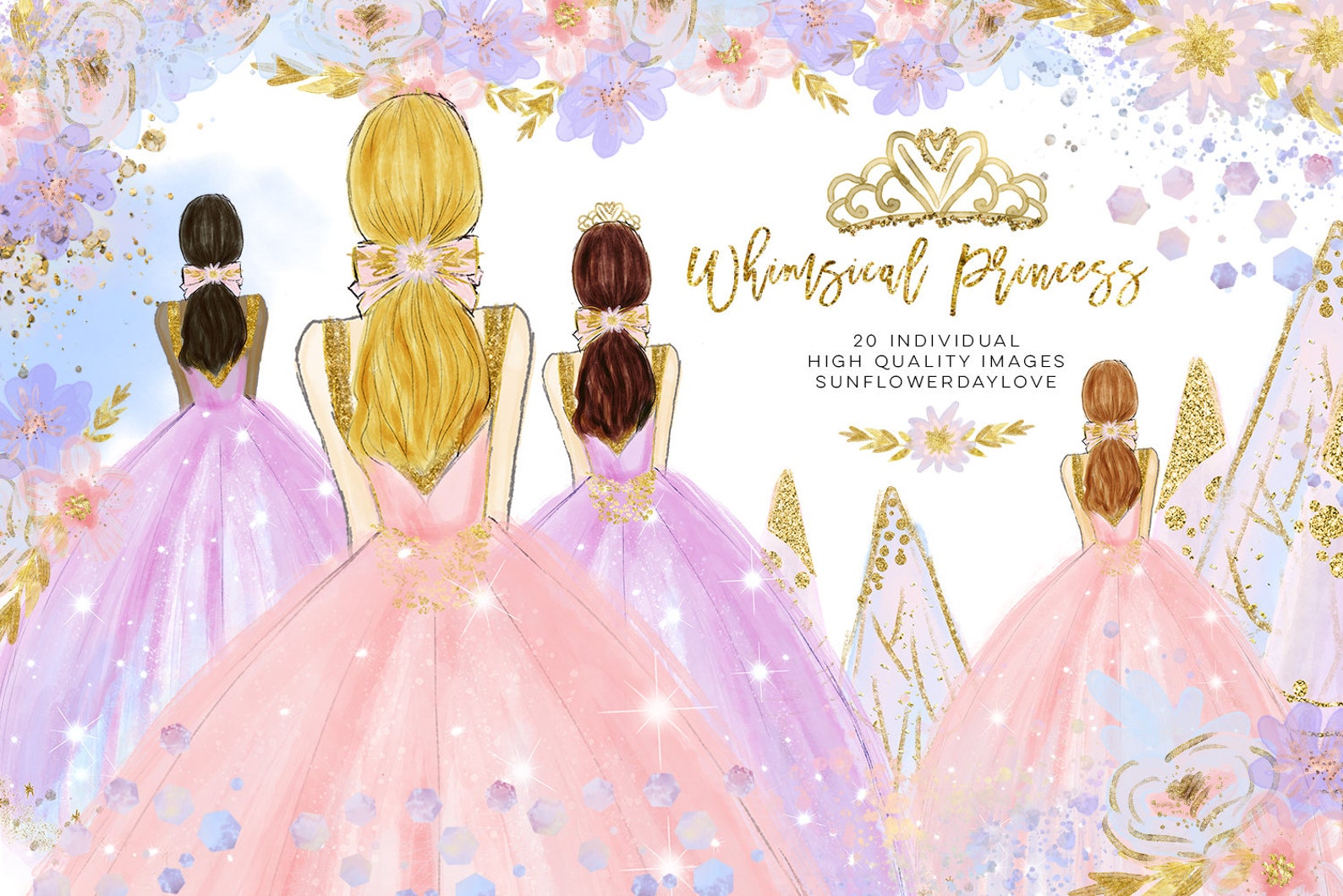 Pink Gold princess clip art fashion clipart Quinceañera image 1.