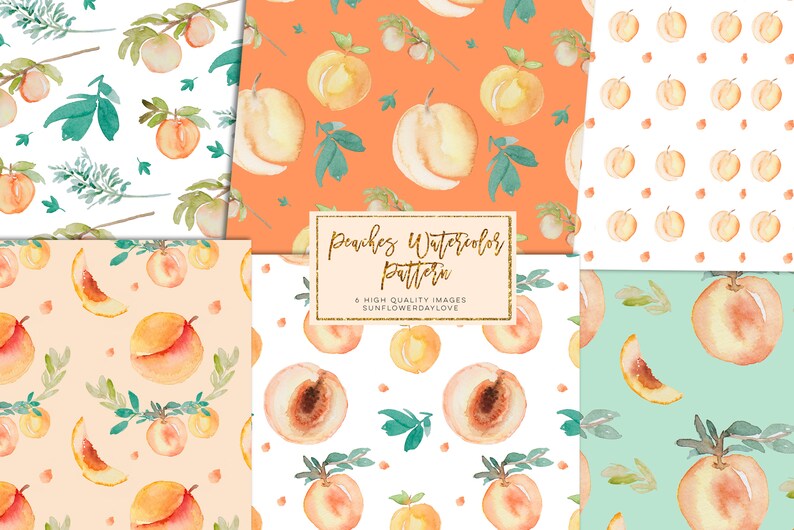 Greenery Peaches Digital Paper Peach Digital Scrap Book Etsy