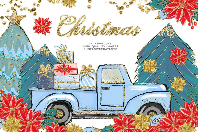 hand drawn clip art christmas red truck clip art christmas ornament clipart christmas illustration Cozy Christmas Illustration Clipart