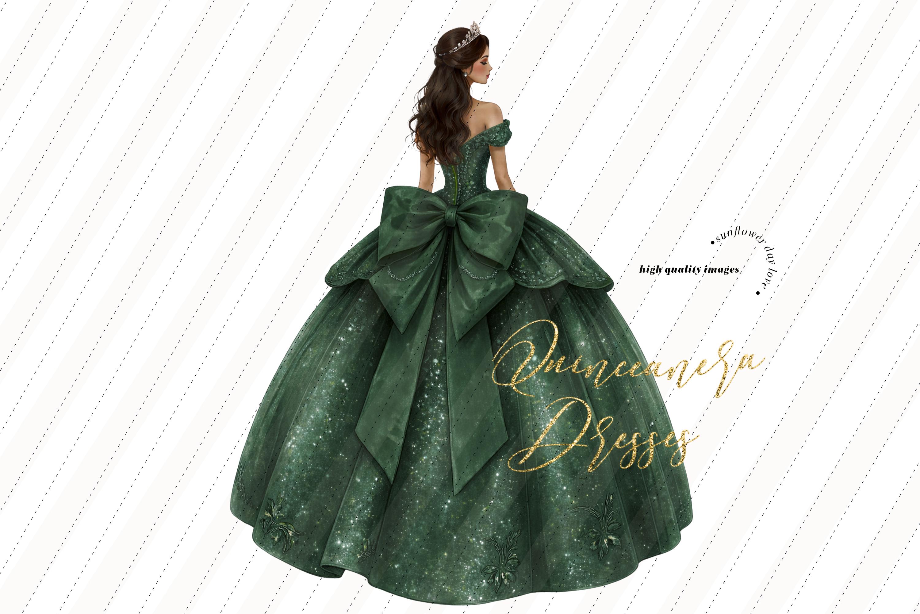 Emerald Quinceanera Dress Clipart - Etsy