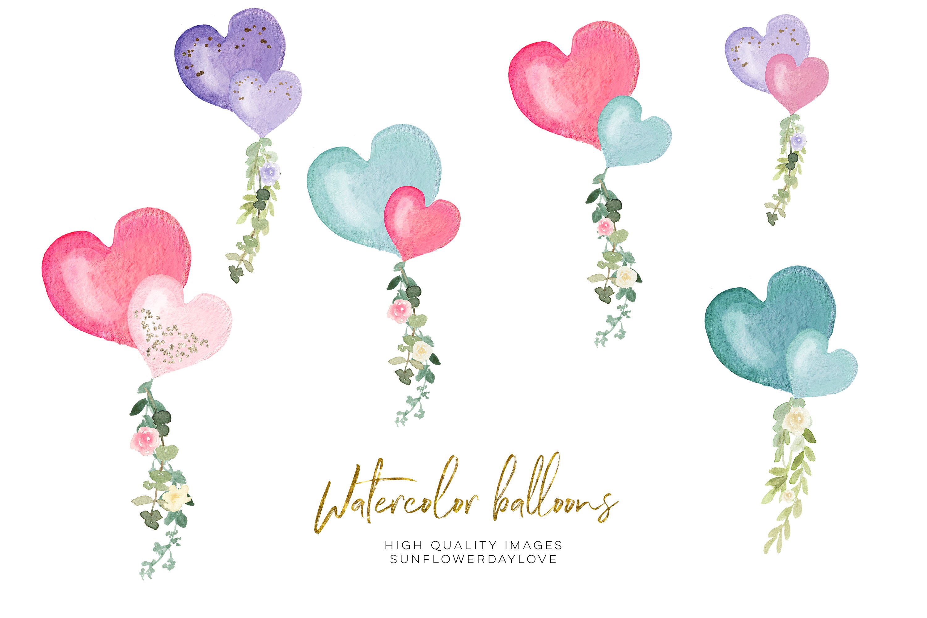 Heart Balloon Watercolor Clipart Pink Balloon Flowers Etsy