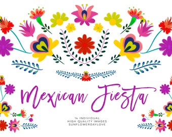 Fiesta clipart, Mexican Watercolor Floral clipart, PNG mexican party clip art, mexican flowers watercolor floral clip art, cinco de mayo