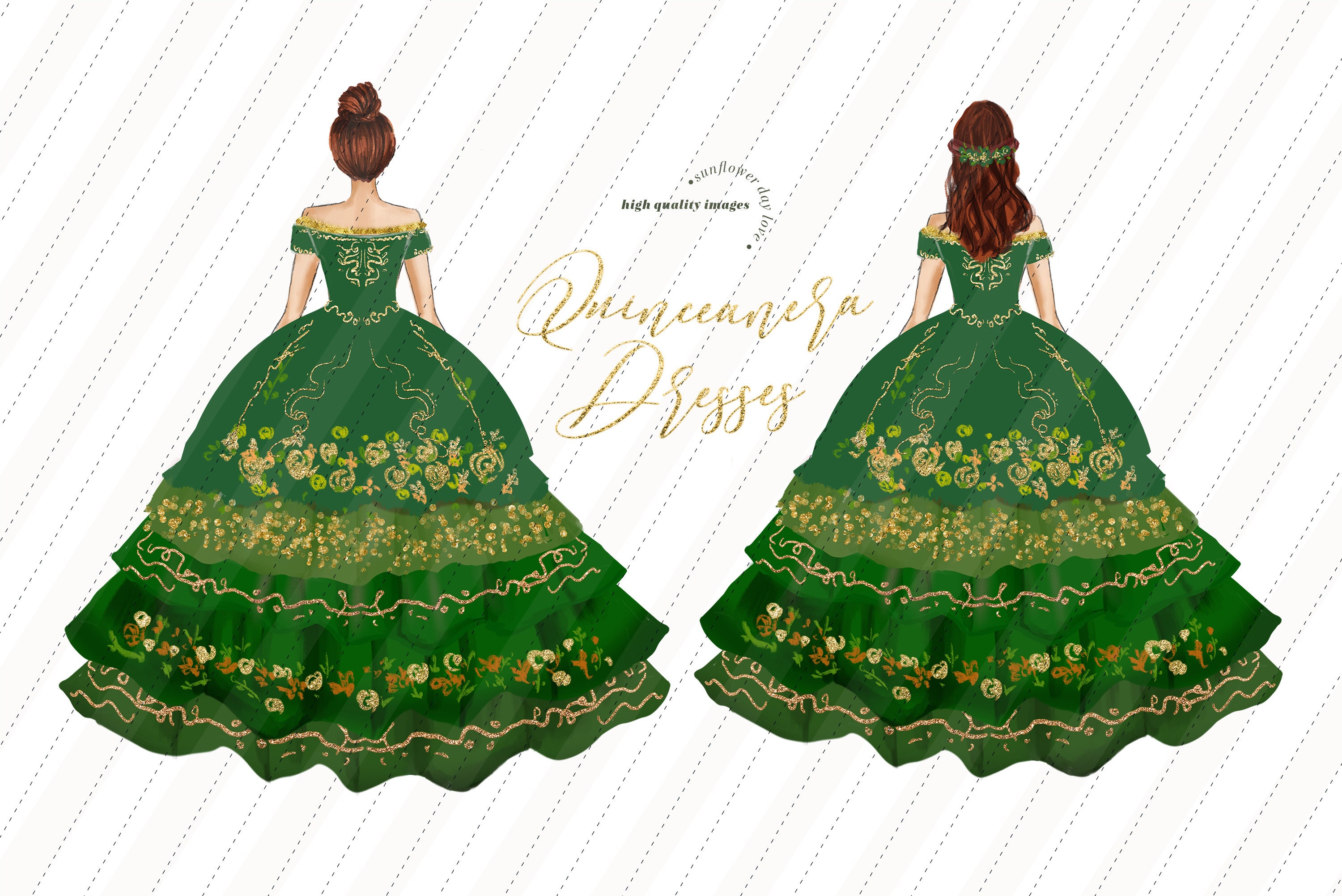 Green Floral Quinceañera Clipart Emerald Green Forest Green - Etsy Finland