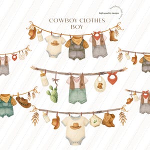 Cowboy Kleidung Junge Clipart, Wilder Westen Cowboy Kleidung, süße Boho Western Rodeo Cowboy Baby Wäscheleine Clipart, CA128