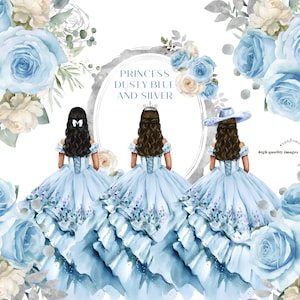 Clipart de botas de acuarela de princesa azul polvoriento, flores mexicanas de quinceañera geométricas de plata azul, clipart de cumpleaños de niña charra de 15 años, CA155