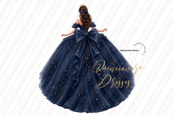 navy blue quinceanera dresses Bow Dress Clipart for invite, Princess Ball Gown Birthday Digital Download, Navy Blue Dress Illustration Clipart S530 Rush Service:With Rush+$20.00