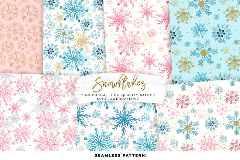 Snowflakes Digital Paper, Snowflakes Seamless Pattern, Snowy Digital Paper, Christmas snowy paper, glitter snowflakes paper, scrapbook paper image 2