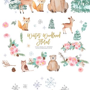 Winter Woodland Animals Clipart, Watercolor Forest Animals, Rustic ...