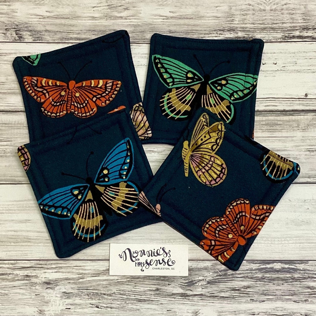 Rifle Paper Co. Butterfly Coasters: Navy Quilted Fabric Coasters - Etsy