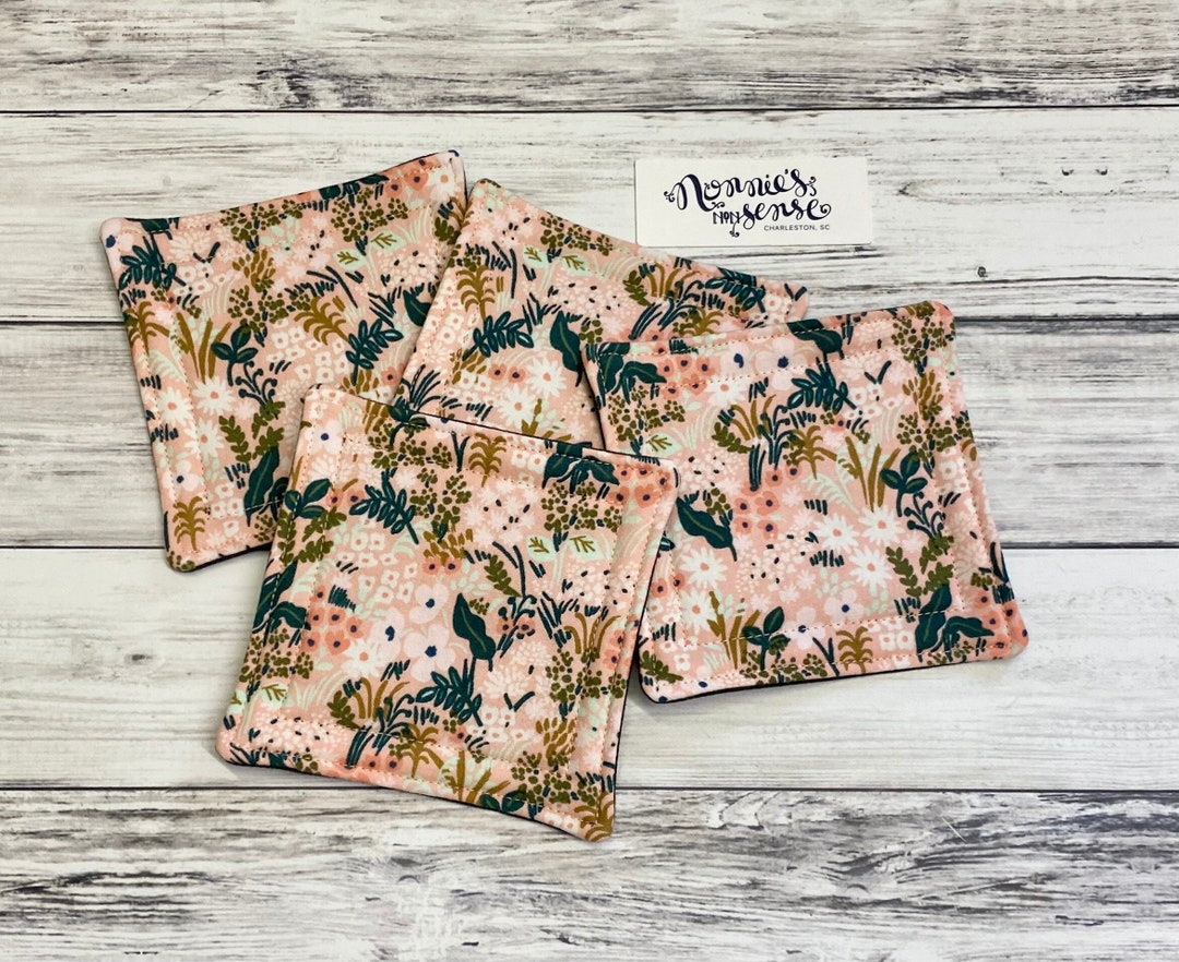 Rifle Paper Co. Floral Quilted Fabric Coasters: Absorbent Drink ...
