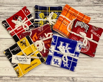 COLLEGE TEAM Quilted Fabric Coasters! Game Day Enthusiast! Sports Coasters. Man Cave. Father. Birthday. Housewarming. Christmas. Graduation.