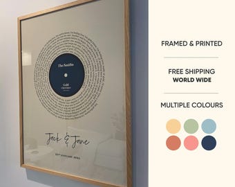 Impresión de canción en vinilo enmarcada personalizada: regalo de arte musical personalizado con marco de madera de primera calidad