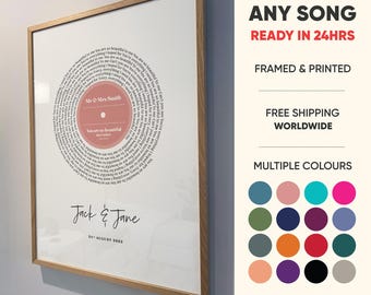 Personalised Framed Vinyl Record Song Print - Custom Music Art Gift with Premium Wooden Frame