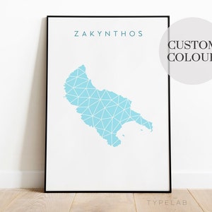 Zakynthos Print, Zante Griechenland Karte Reiseplakat, minimalistische geometrische Wandkunst