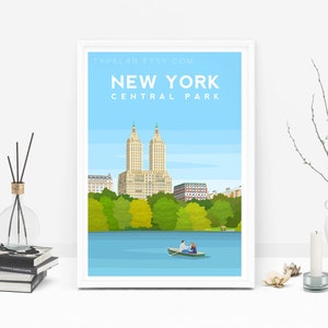 Lámina artística de Nueva York, lámina de viaje a Central Park, póster de Nueva York, decoración de pared de Central Park, lámina de Manhattan, arte mural de San Remo, lámina de monumento