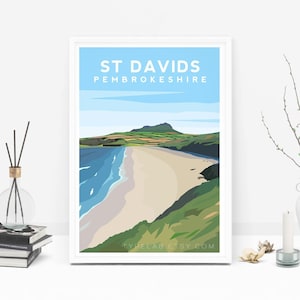 St Davids Pembrokeshire Art Print, South Wales Travel Print, St Davids Art Wales Poster, St Davids Beach, Wales Wall Decor, Welsh Wall Art
