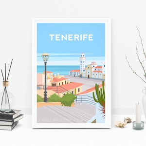Tenerife Art Print, Canarische eilanden reisprint, poster Tenerife, muurdecoratie Spanje, illustratie Candelaria Tenerife, Spaanse muurkunst