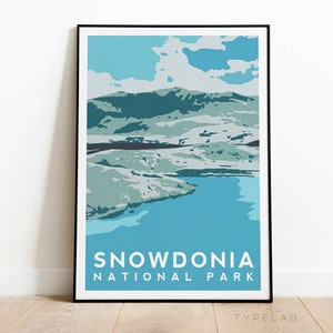 Snowdonia National Park Art Print, North Wales Poster, Blue Snowdon Print, Welsh Mountains Wall Decor, Wales Poster, Landscape Wall Art