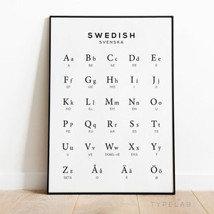 Swedish Alphabet Chart Print, Sweden Print, Alphabet Poster, Swedish Language Chart Wall Art, Black & White Wall Art, Scandi Wall Decor