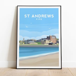 St Andrews Print, Scotland Travel Poster, St Andrews Wall Art, Scottish Coastal Illustration, Fife Wall Decor