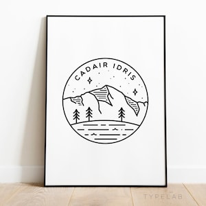 Impressão circular de Cadair Idris, pôster de viagem de Snowdonia, País de Gales, arte de parede de montanha galesa