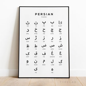Cuadro con el alfabeto persa, arte mural en idioma farsi, decoración de pared en blanco y negro, póster de aprendizaje del alfabeto