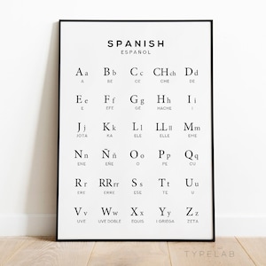 Spanish Alphabet Chart Print, Espanol Print, Alphabet Poster, Spanish Language Chart Wall Art, Black & White Wall Art, Spanish Wall Decor