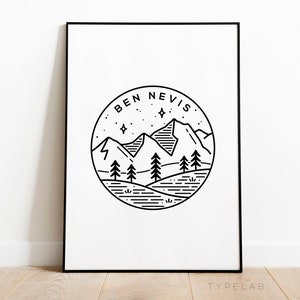 Ben Nevis Print, Scotland Travel Poster, Mountain Art Print, Scottish Highlands Wall Decor, Ben Nevis Minimalist Landscape Wall Art