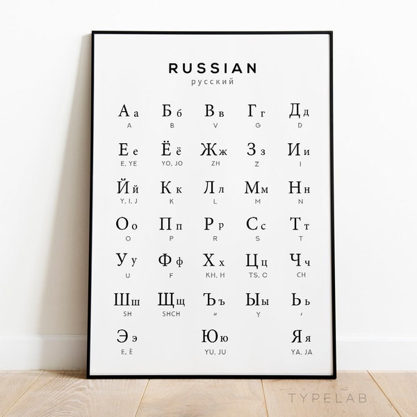 Russian Alphabet Chart Print, Cyrillic Print, Alphabet Poster, Russian Language Chart Wall Art, Black & White Wall Art, Russian Wall Decor