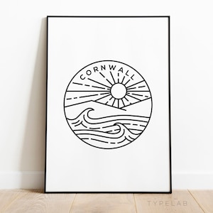 Cornwall Print, Südengland Reiseplakat, Cornish Kunstdruck, Cornwall Wandkunst, Englisch Strand Wanddekor, England Landschaft Wandkunst