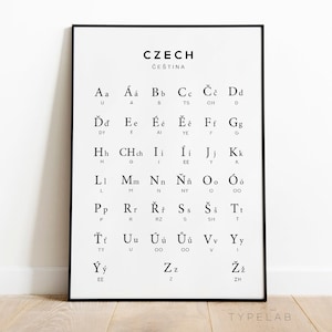 Czech Alphabet Chart Print, Czech Republic Language Poster, Cestina Language Chart Wall Art, Black & White Wall Art, Czech Wall Decor