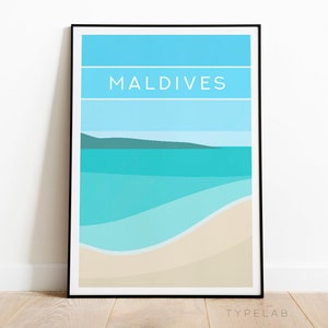 Maldives Art Print | South Asia Travel Poster - Indian Ocean Wall Decor - Minimalist Beach Wall Art