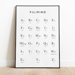 Filipino Alphabet Chart Print, Philippines Alphabet Poster, Language Chart Wall Art, Black & White Wall Art, Filipino Wall Decor