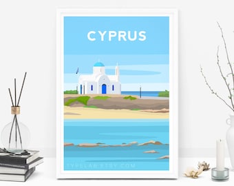 Cyprus Art Print, Cyprus Travel Print, Mediterranean Poster, Cyprus Wall Decor, Mediterranean Holiday Illustration, Landscape Wall Art