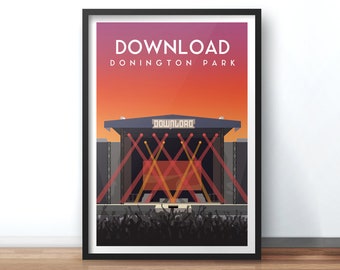 Download Festival Art Print, Festival Travel Print, Donington Park Art Poster, Download Festival Illustration, British Wall Decor Wall Art